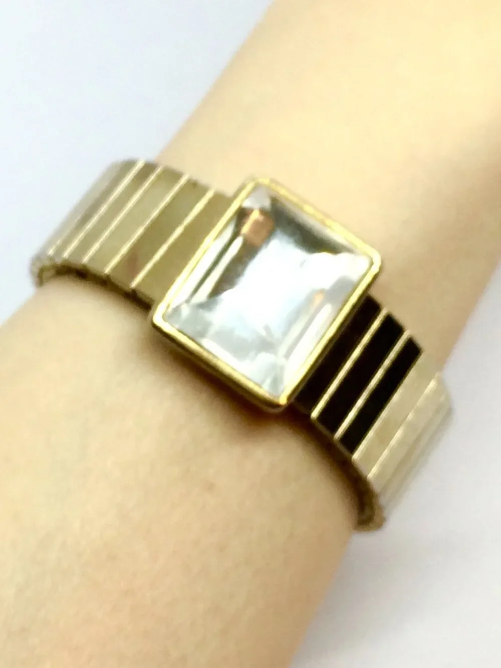 VINTAGE GOLD TONE Expansion Bracelet Stretch Crystal Statement Watch Band